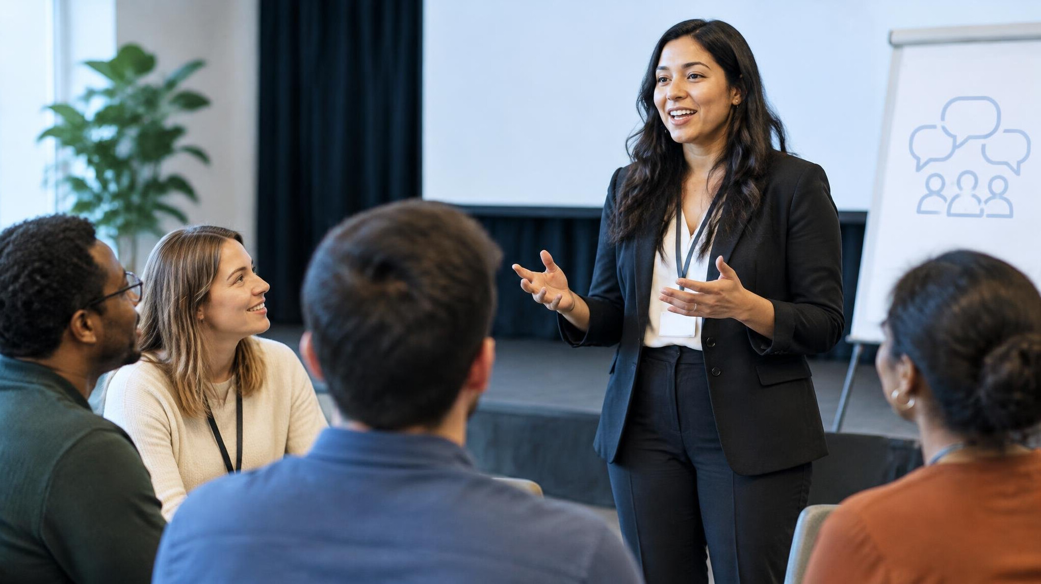 person speaking in meeting