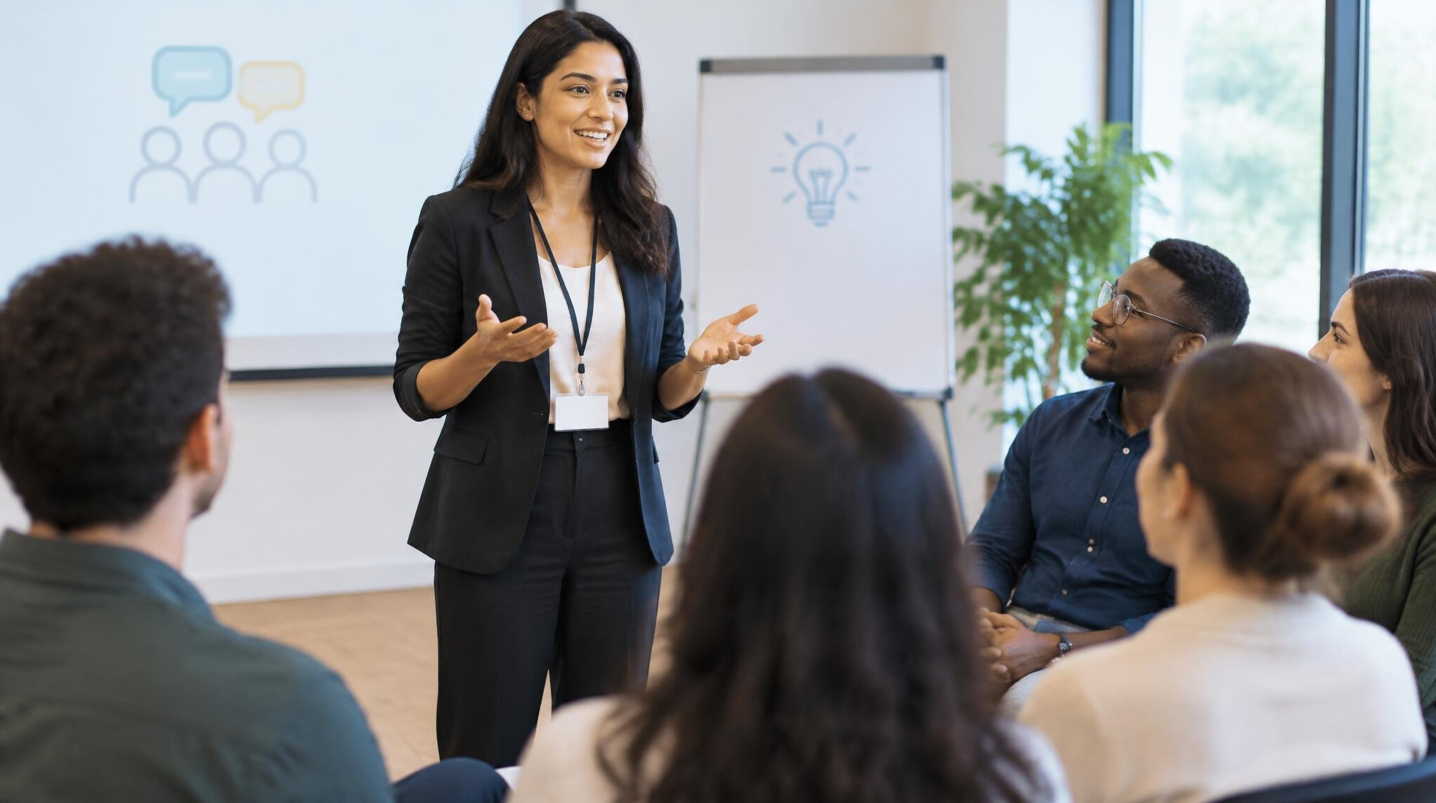 person communicating with others