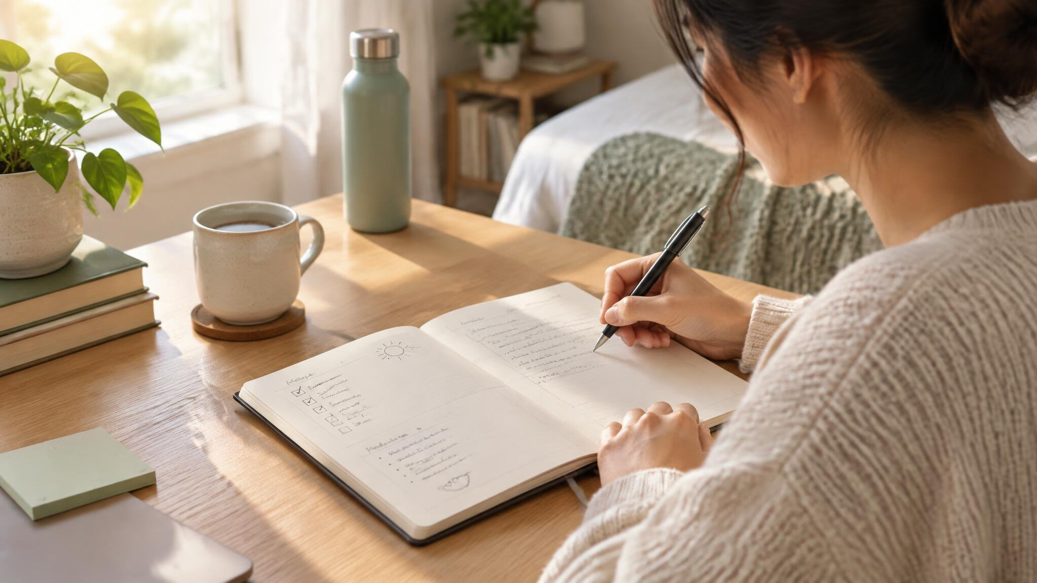 person writing in journal