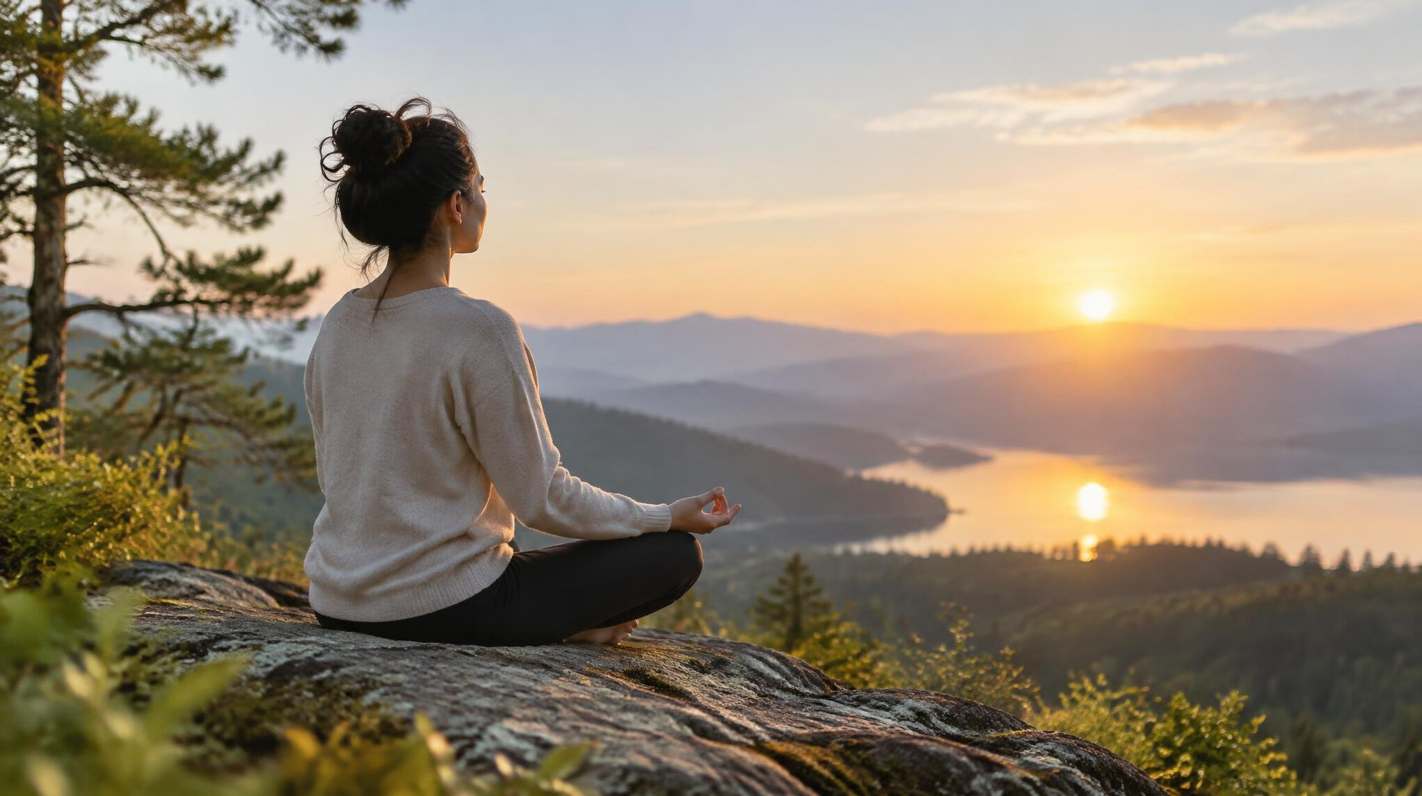 person meditating in nature