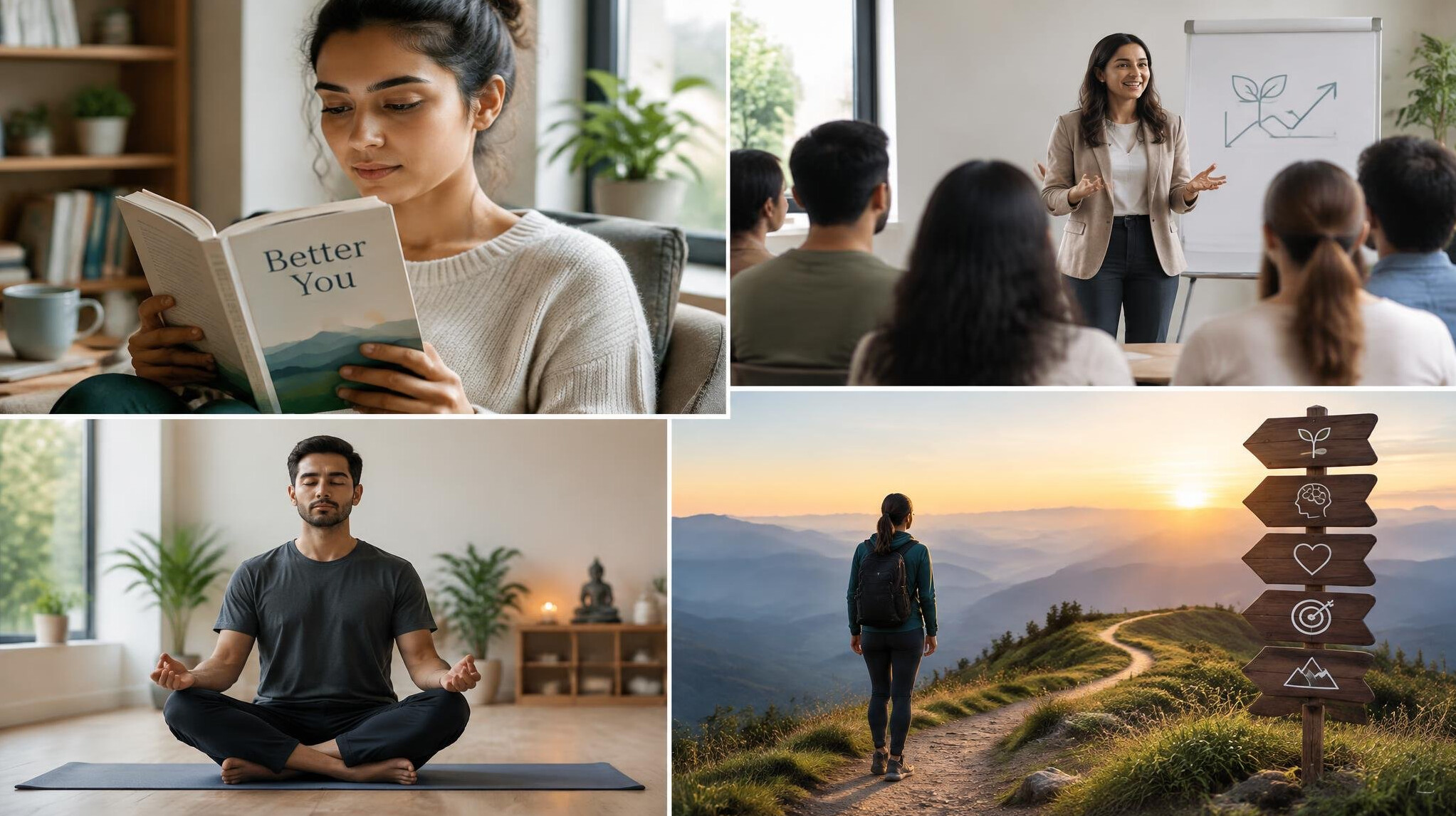person reading self help book